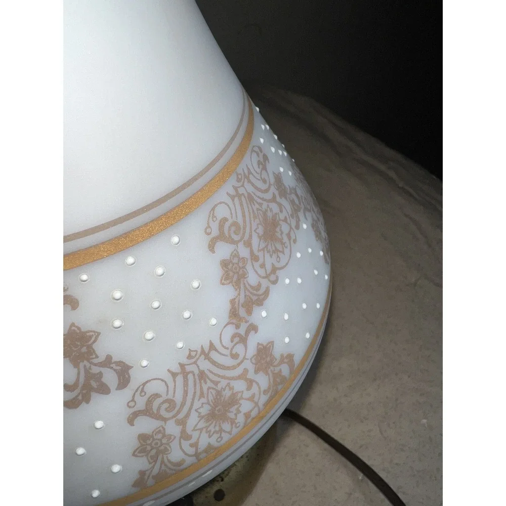 Vintage Leviton Porcelain Lamp Brass Patina White Gold Floral Glamour Style
